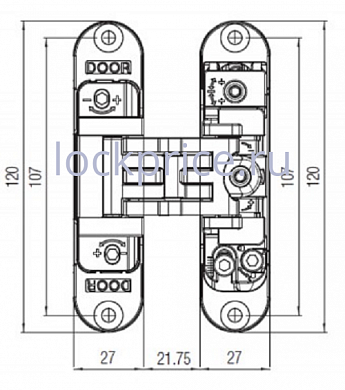 Картинка Скрытая дверная петля KOBLENZ KUBICA 27 - K2700 NS DXSX, матовый никель